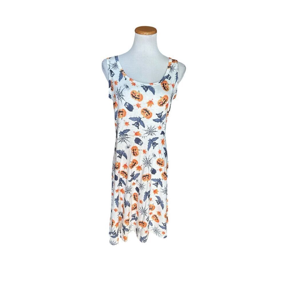 Brand New Womens Herou Sleeveless Halloween Black Cat Pumpkin Print Dress - Sz M